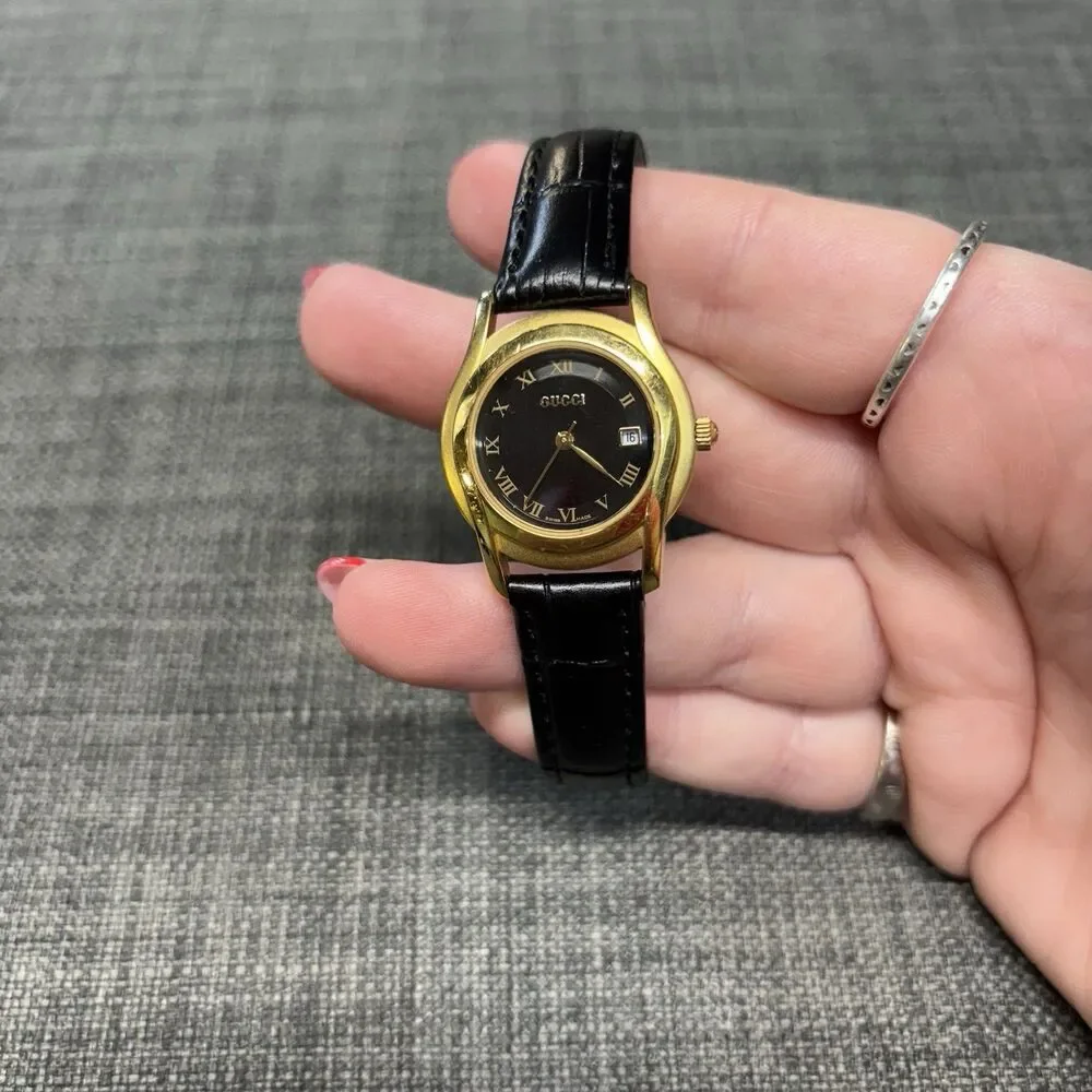 Pre Owned GUCCI 5400L Black Dial Gold Quartz Women's Vintage Watch Swiss Made
